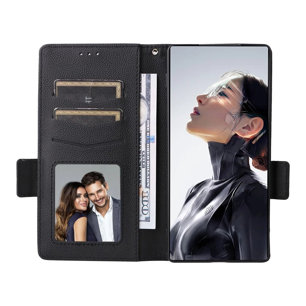 For ZTE nubia RedMagic 11 Air 5G Case Litchi Texture Wallet Leather Phone Cover with Wrist Strap - Black - 2