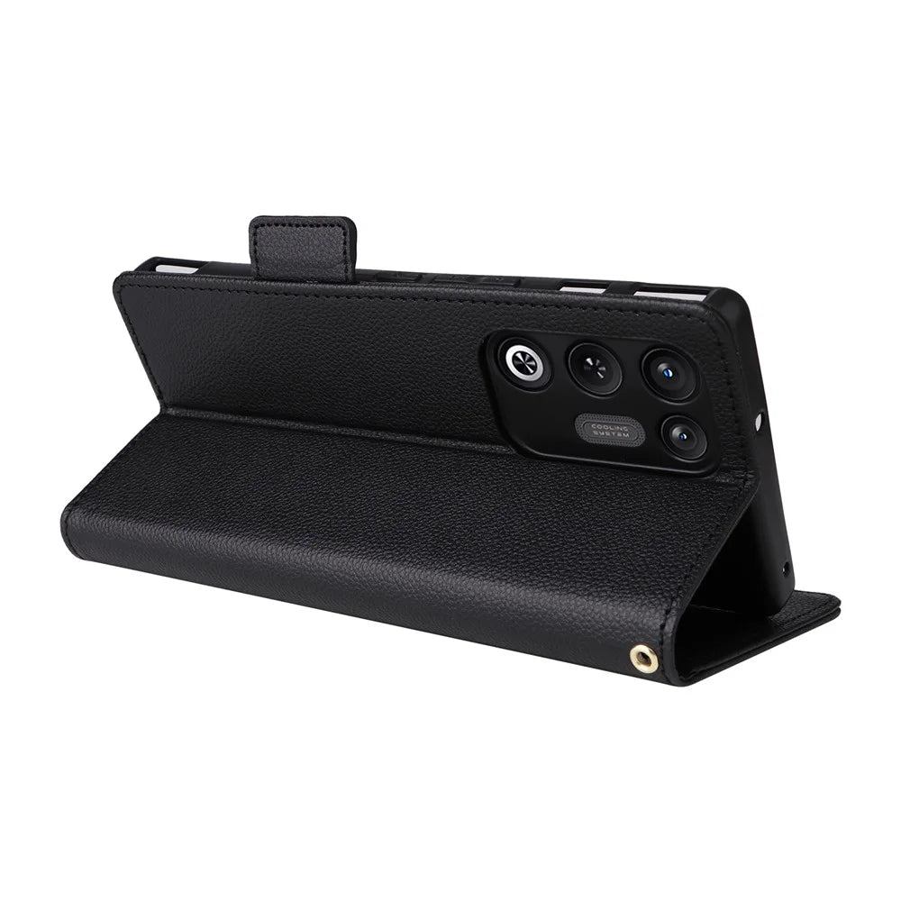 For ZTE nubia RedMagic 11 Air 5G Case Litchi Texture Wallet Leather Phone Cover with Wrist Strap - Black - 4