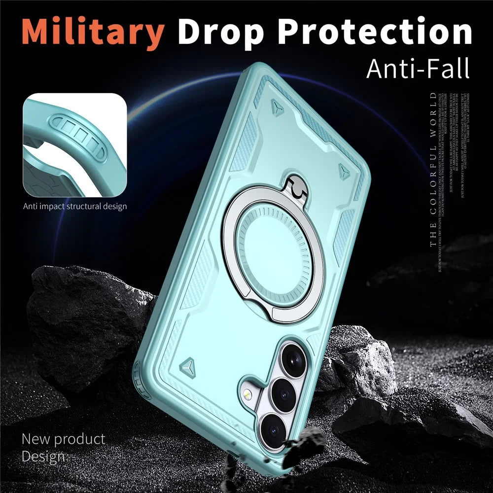For Samsung Galaxy S26 Magnetic Case Military Protection PC + TPU Kickstand Phone Cover - Baby Blue - 3