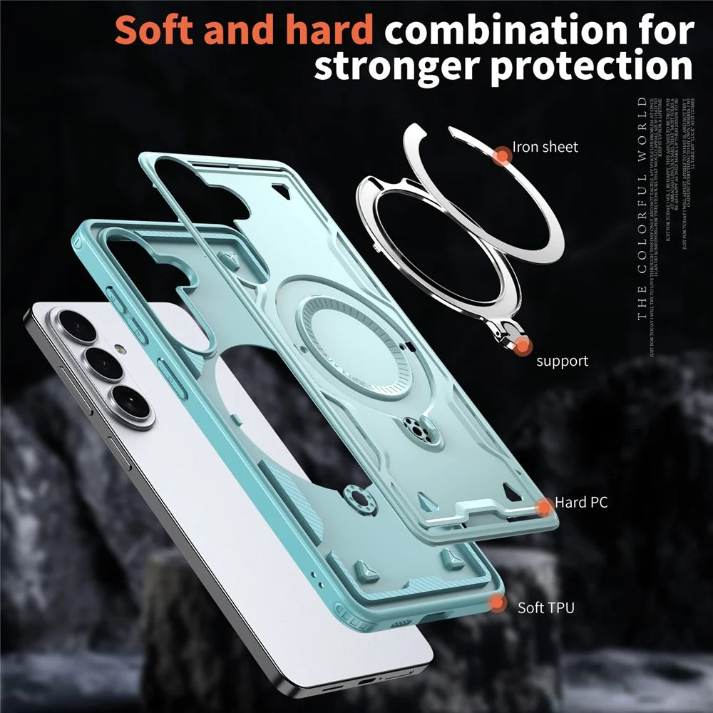For Samsung Galaxy S26 Magnetic Case Military Protection PC + TPU Kickstand Phone Cover - Baby Blue - 4