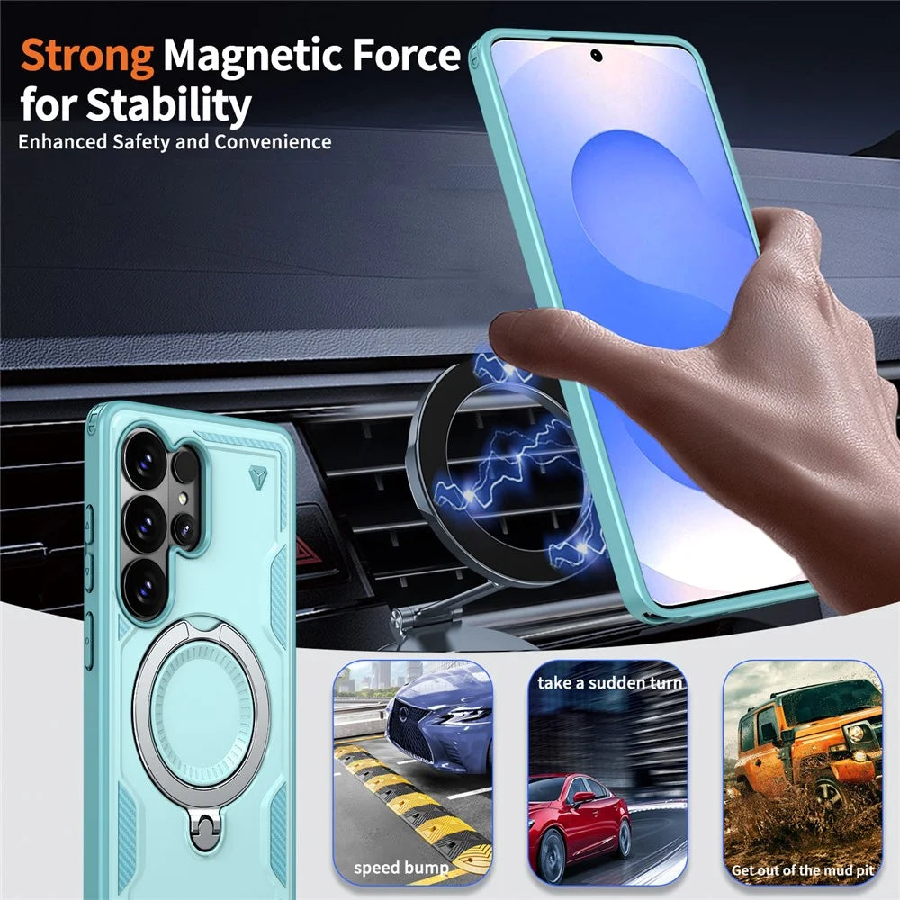 For Samsung Galaxy S26 Ultra Magnetic Case Military Protection PC + TPU Kickstand Phone Cover - Baby Blue - 2
