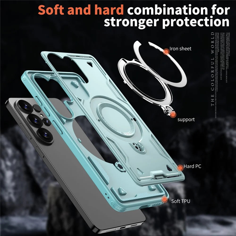 For Samsung Galaxy S26 Ultra Magnetic Case Military Protection PC + TPU Kickstand Phone Cover - Baby Blue - 4