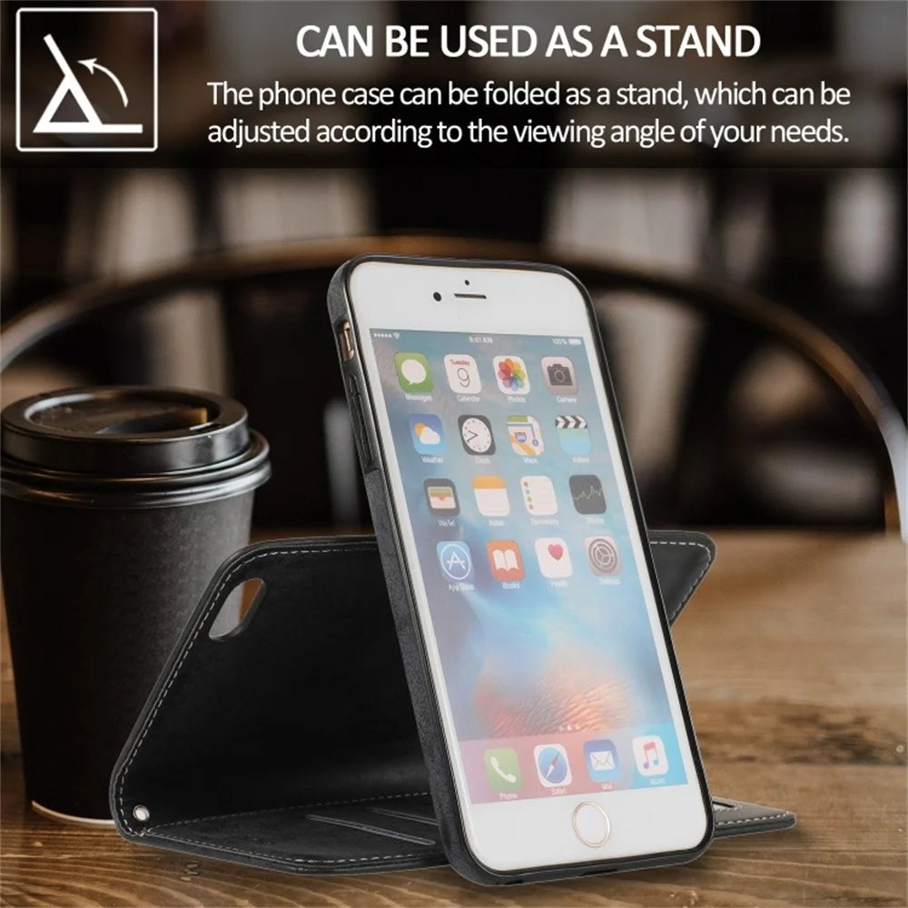 For iPhone 6 Plus  /  6s Plus Wallet Case Retro Matte Magnetic Detachable PU Leather TPU Phone Cover - Dark Blue - 5