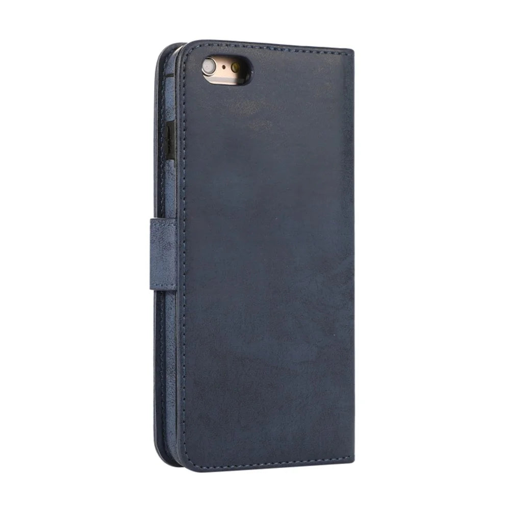 For iPhone 6 Plus  /  6s Plus Wallet Case Retro Matte Magnetic Detachable PU Leather TPU Phone Cover - Dark Blue - 7