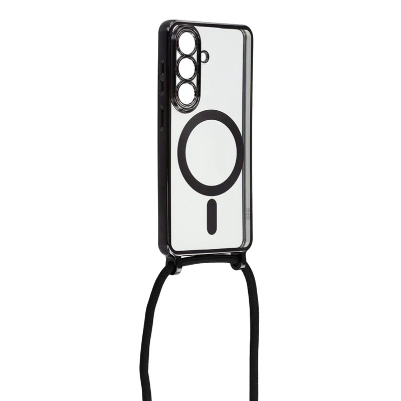 For Samsung Galaxy S26 Magnetic Case Electroplating Edge TPU Phone Cover with Screen Film / Shoulder Strap - Black - 2