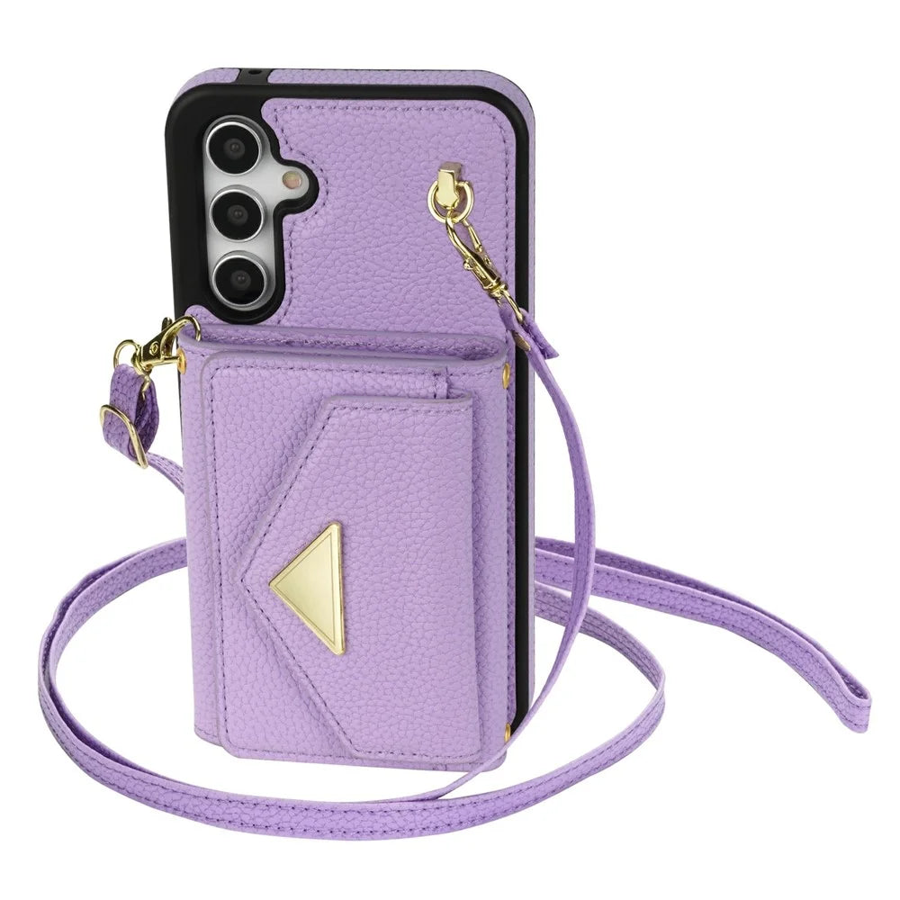 For Samsung Galaxy S26+ Case Card Slots PU+TPU Cell Phone Cover with Long Strap - Purple - 5