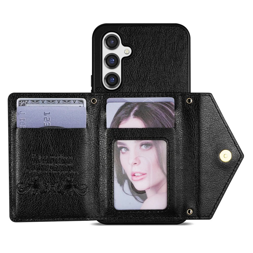 N.BEKUS For Samsung Galaxy S26 Leather Zipper Case Card Holder Phone Cover with Shoulder Strap - Black - 2