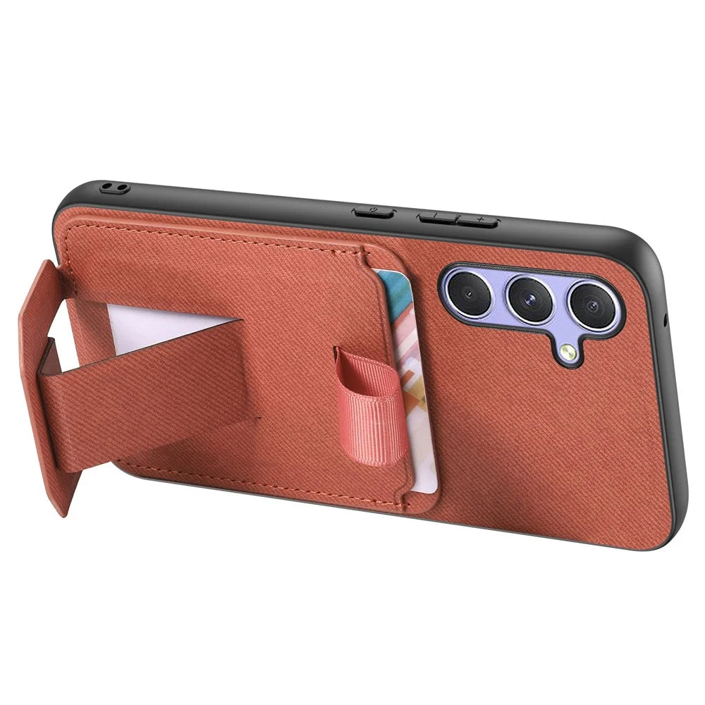 Phone Case For Samsung Galaxy A18 5G / A18 4G / A17 5G / A17 4G Cloth Texture TPU PU Leather PC Phone Back Cover with Card Holder Kickstand - Brown - 4
