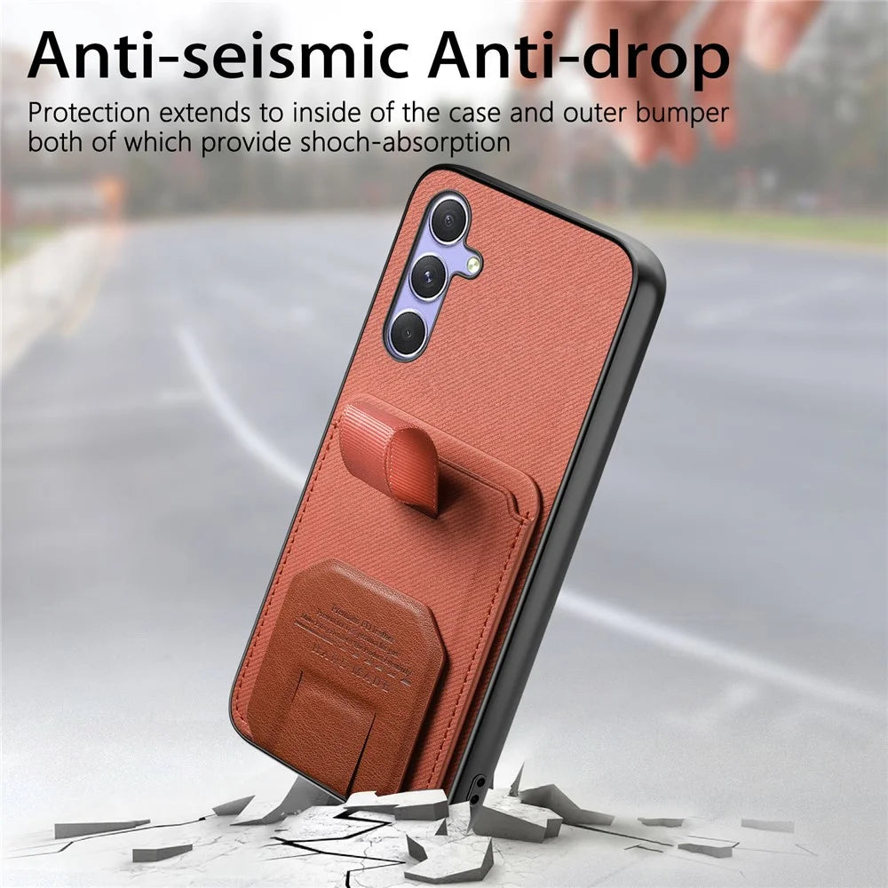 Phone Case For Samsung Galaxy A18 5G / A18 4G / A17 5G / A17 4G Cloth Texture TPU PU Leather PC Phone Back Cover with Card Holder Kickstand - Brown - 6