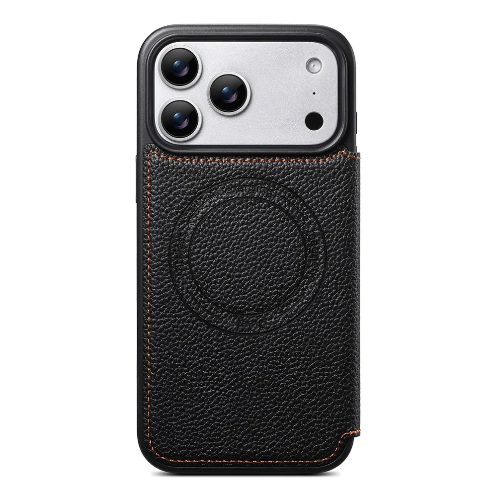 ESEBLE For iPhone 17 Pro Max Magnetic Case Ultra Thin Litching Textured Leather Flip Cover with Card Slot Compatible with Magsafe - Black - 4