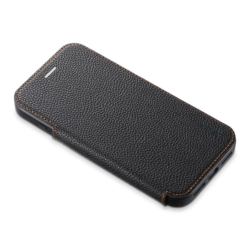 ESEBLE For iPhone 16 Pro Max Magnetic Case Ultra Thin Litching Textured Leather Flip Cover with Card Slot Compatible with Magsafe - Black - 3