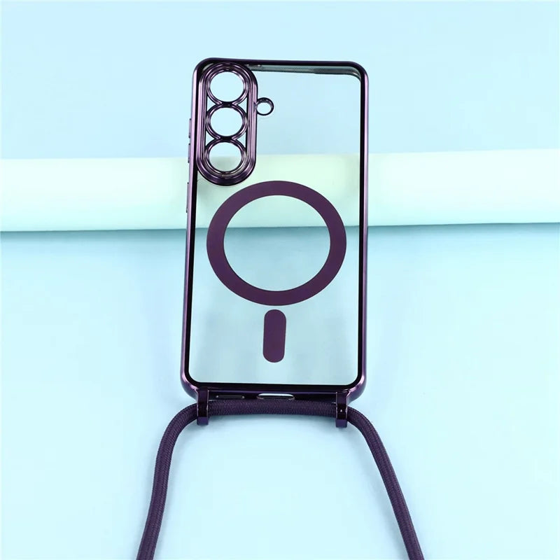 For Samsung Galaxy S26+ Magnetic Case Electroplating Edge TPU Phone Cover with Screen Film / Shoulder Strap - Purple - 5