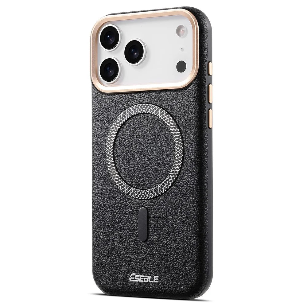 ESEBLE For iPhone 17 Pro Max Magnetic Case PU+TPU Litchi Pattern Back Cover Compatible with Magsafe - Black - 1