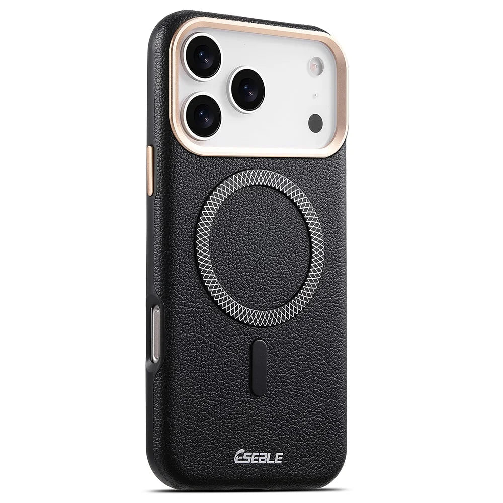 ESEBLE For iPhone 17 Pro Magnetic Case PU+TPU Litchi Pattern Back Cover Compatible with Magsafe - Black - 2