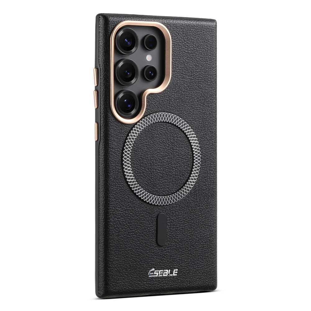 ESEBLE For Samsung Galaxy S26 Ultra Magnetic Case PU+TPU Litchi Pattern Back Cover - Black - 2