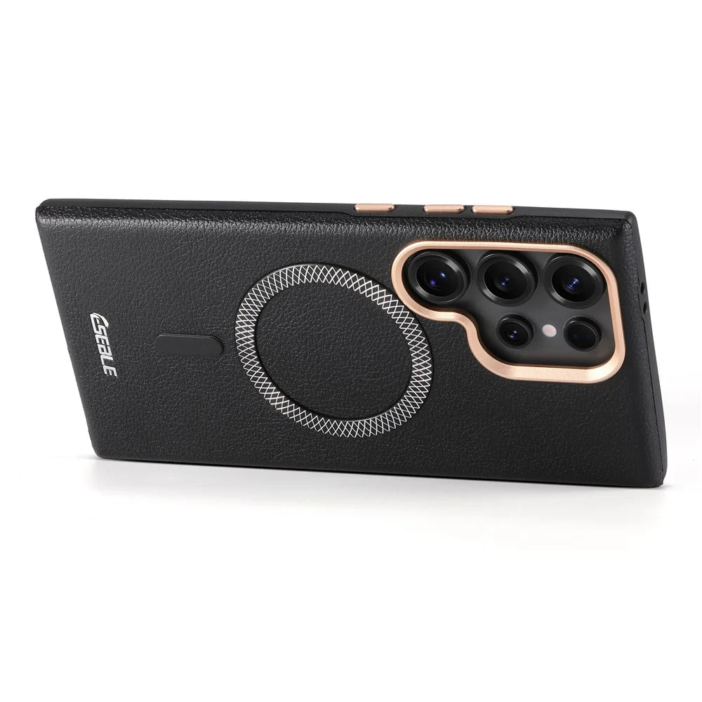 ESEBLE For Samsung Galaxy S25 Ultra Magnetic Case PU+TPU Litchi Pattern Back Cover - Black - 4