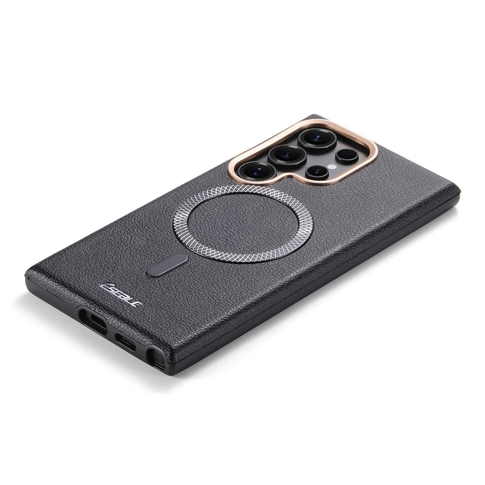 ESEBLE For Samsung Galaxy S25 Ultra Magnetic Case PU+TPU Litchi Pattern Back Cover - Black - 5