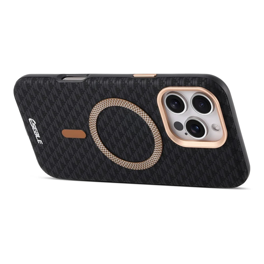 ESEBLE For iPhone 16 Pro Magnetic Case TPU + PU Leather Phone Cover Compatible with Magsafe - Black - 6