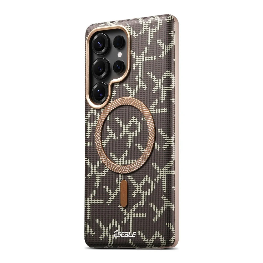 ESEBLE For Samsung Galaxy S25 Ultra Magnetic Case TPU PU Letter Pattern Back Cover - Desert Gold - 2
