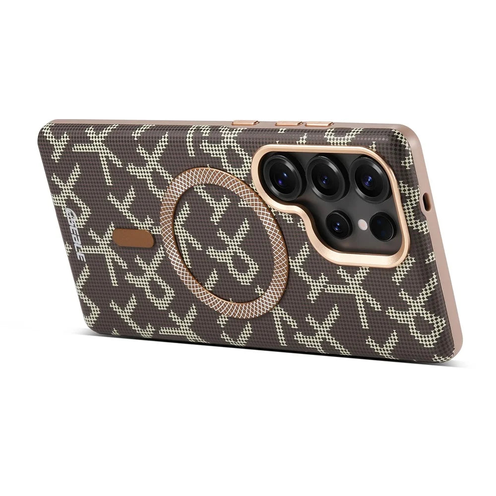 ESEBLE For Samsung Galaxy S25 Ultra Magnetic Case TPU PU Letter Pattern Back Cover - Desert Gold - 6