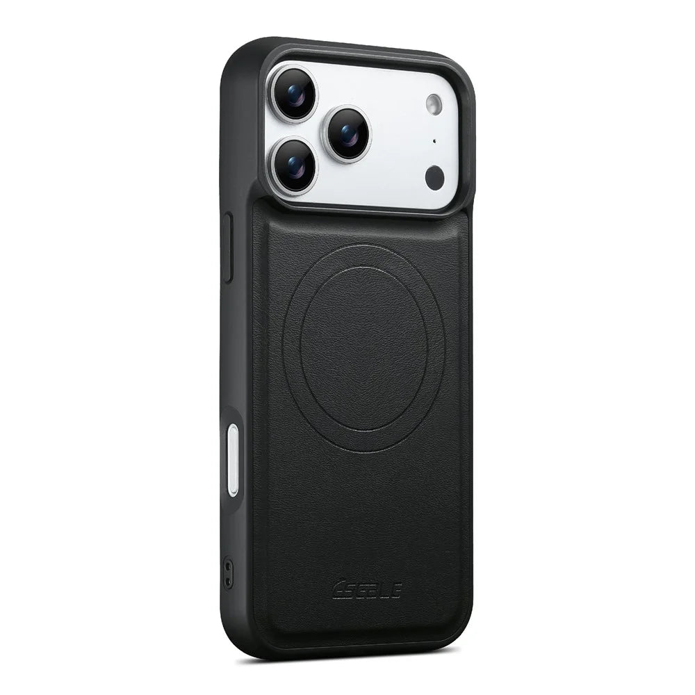 ESEBLE For iPhone 17 Pro Max Magnetic Case RFID Blocking TPU+PU Leather Phone Cover with Detachable Card Holder - Black - 6