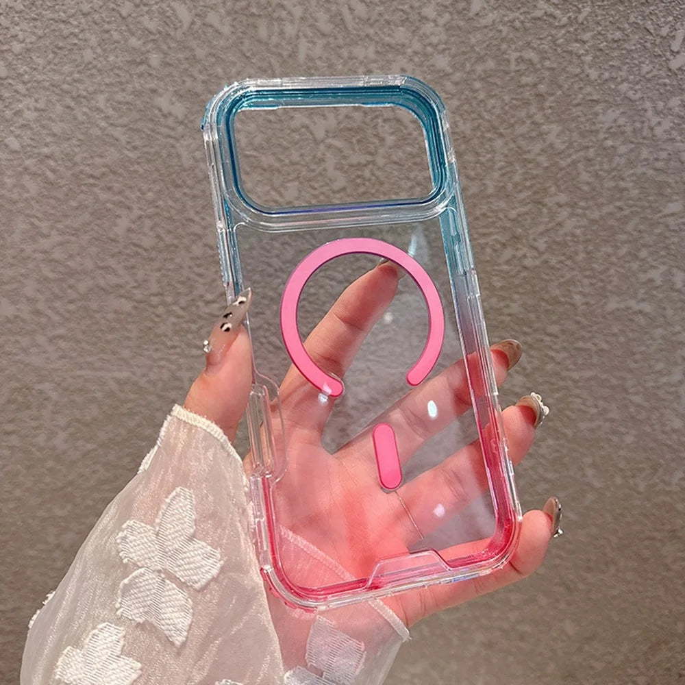 For iPhone 17 Pro Case Compatible with MagSafe Gradient Color TPU + PC Clear Phone Back Cover - Baby Blue / Pink - 2