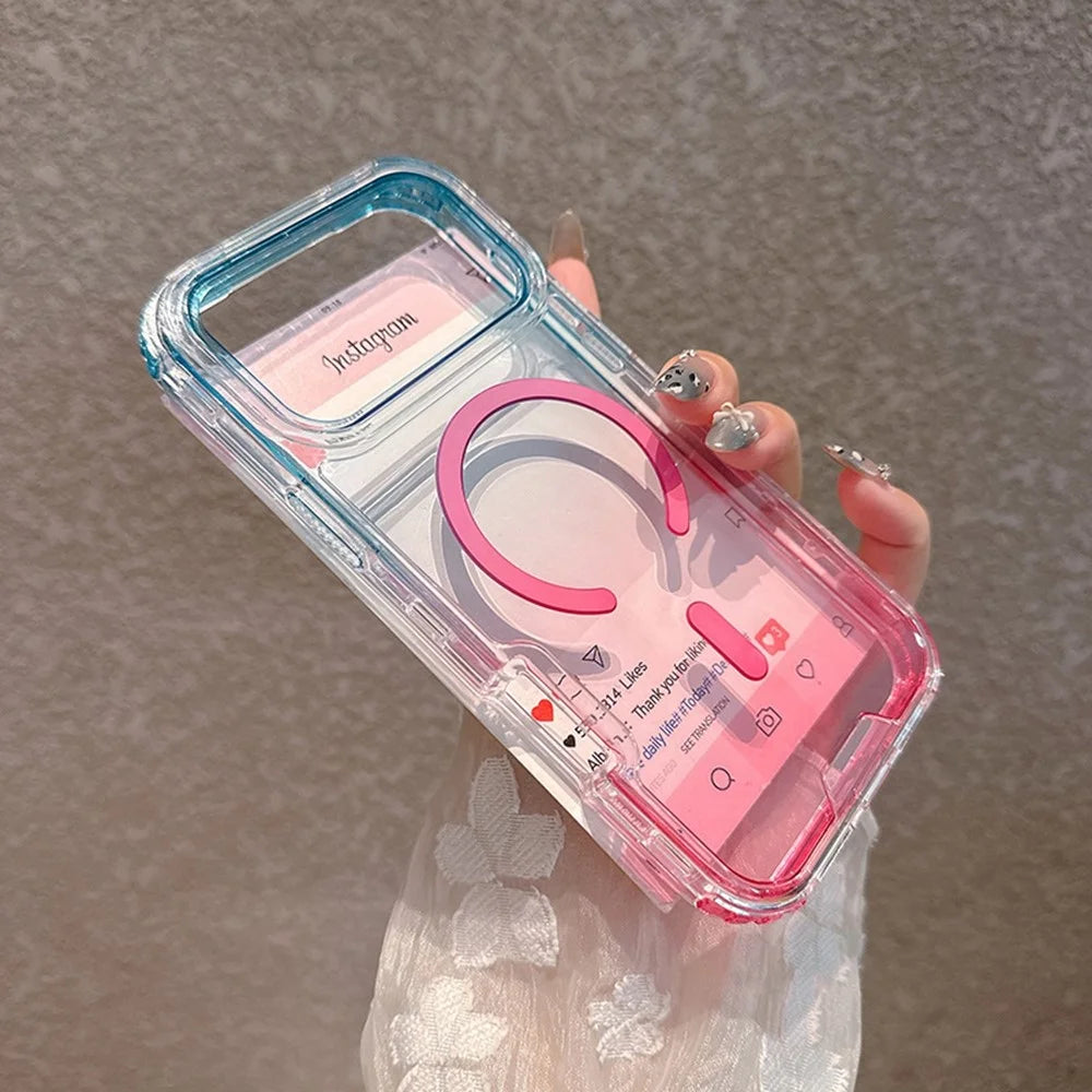 For iPhone 17 Pro Case Compatible with MagSafe Gradient Color TPU + PC Clear Phone Back Cover - Baby Blue / Pink - 3
