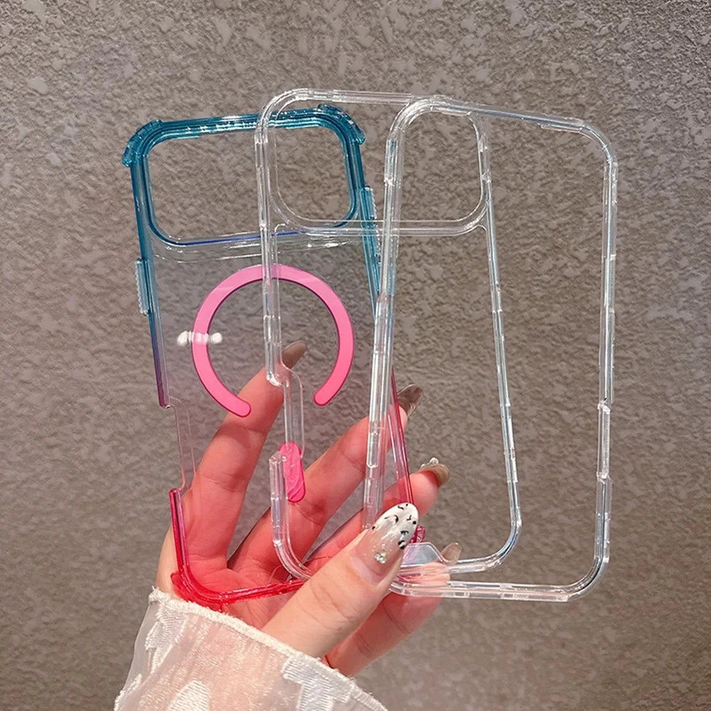 For iPhone 17 Pro Case Compatible with MagSafe Gradient Color TPU + PC Clear Phone Back Cover - Baby Blue / Pink - 4