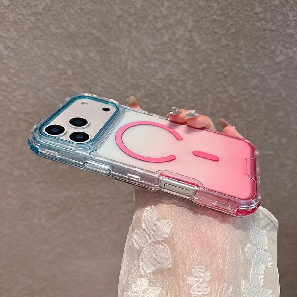 For iPhone 17 Pro Case Compatible with MagSafe Gradient Color TPU + PC Clear Phone Back Cover - Baby Blue / Pink - 5