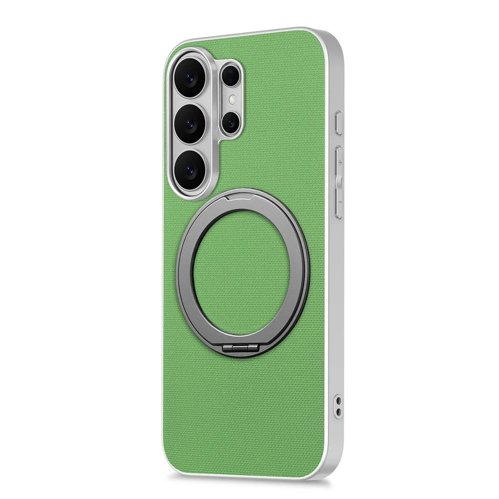 For Samsung Galaxy S26 Ultra Magnetic Case Ring Kickstand Fine Grid Texture Leather + PC + TPU Phone Cover - Green - 2