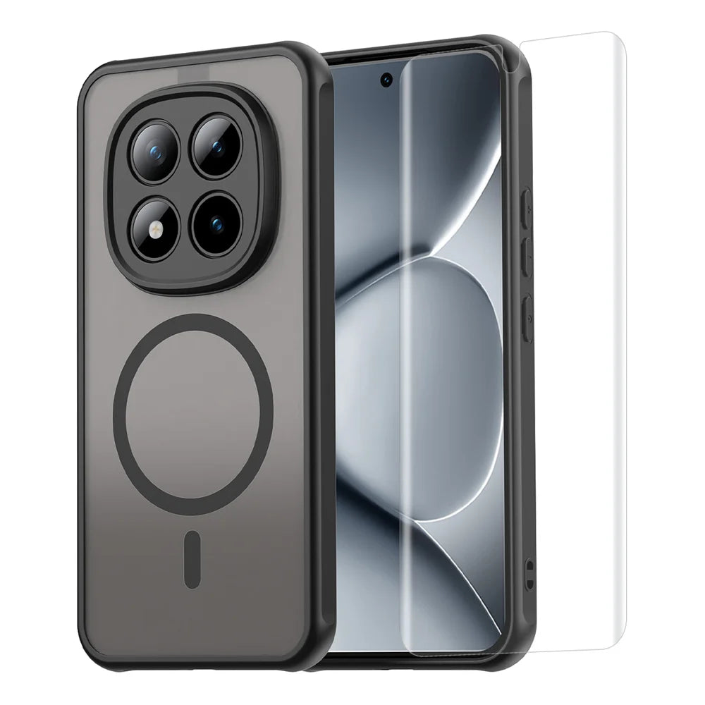 ENKAY HAT PRINCE For Xiaomi Poco M8 5G / Xiaomi Redmi Note 15 4G (Global) / Xiaomi Redmi Note 15 5G (Global)   Magnetic Case with Tempered Glass Support Ultrasonic Unlocking PC TPU Matte Phone Cover - Black - 1