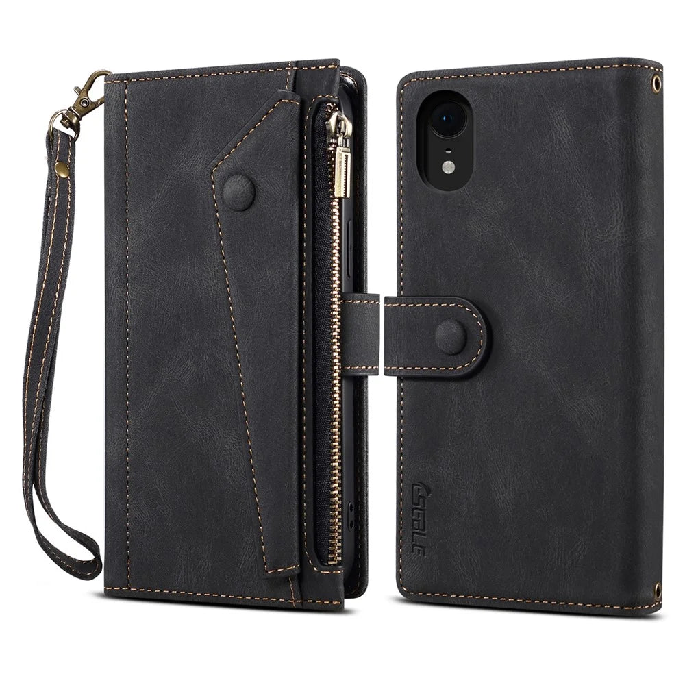 ESEBLE Star Series For iPhone XR 6.1 inch Case Zipper Wallet Leather Stand Phone Cover - Black - 1