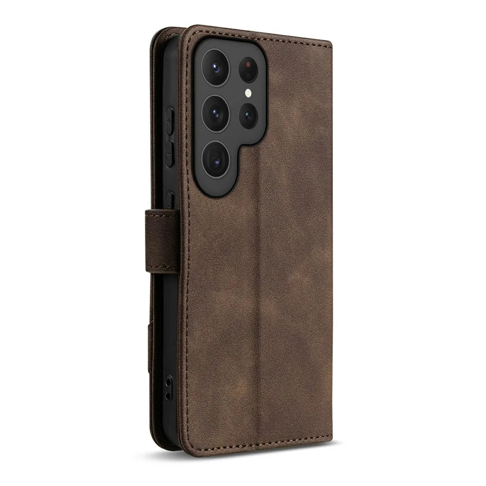 AZNS A2 for Samsung Galaxy S24 Ultra Leather Case with Wrist Strap RFID Blocking Wallet Stand Phone Cover - Brown - 5