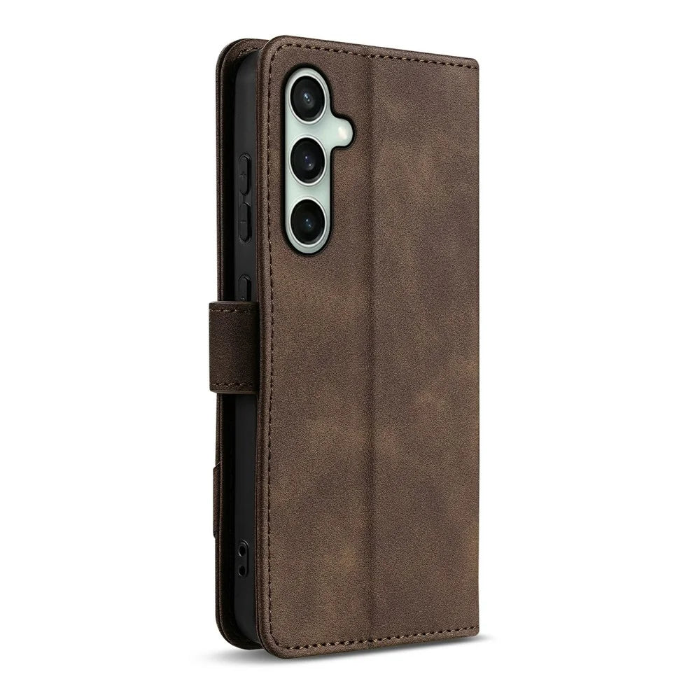 AZNS A2 for Samsung Galaxy S24 Leather Case with Wrist Strap RFID Blocking Wallet Stand Phone Cover - Brown - 5