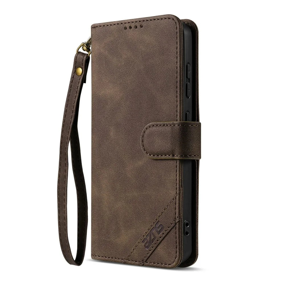 AZNS A2 for Samsung Galaxy S26 Leather Case with Wrist Strap RFID Blocking Wallet Stand Phone Cover - Brown - 4
