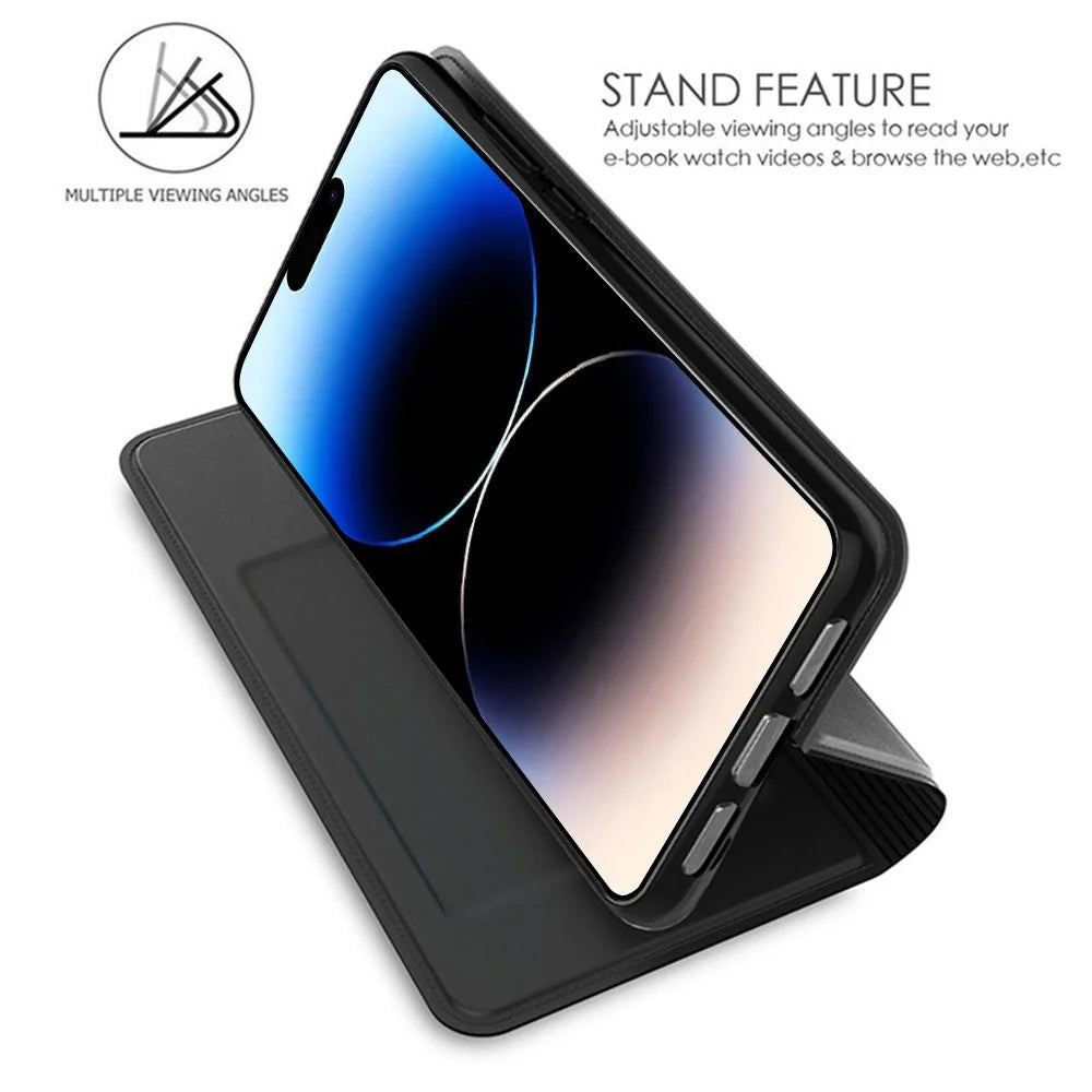 For iPhone 11 Pro Max Case PU Leather Phone Cover with Card Holder Stand - Black - 2