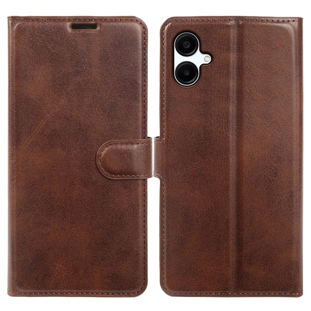 For Samsung Galaxy A06 4G  /  A06 5G Case Stand Wallet Calf Texture PU Leather Flip Phone Cover - Brown - 1