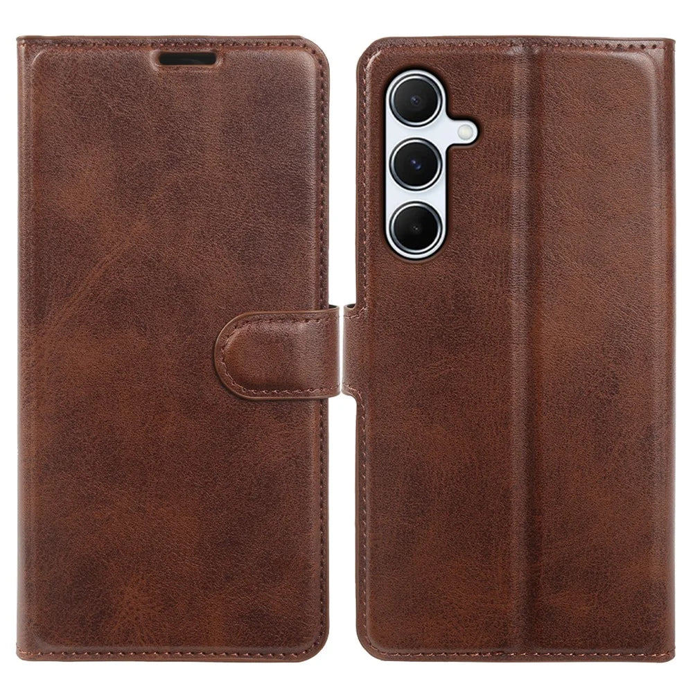 For Samsung Galaxy A55 5G Case Stand Wallet Calf Texture PU Leather Flip Phone Cover - Brown - 1