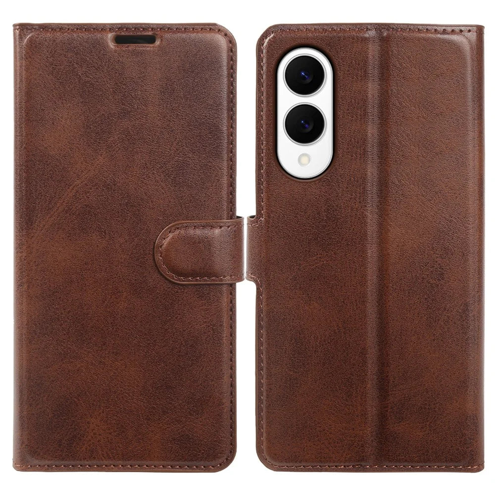 For Samsung Galaxy S25 Edge Case Stand Wallet Calf Texture PU Leather Flip Phone Cover - Brown - 1