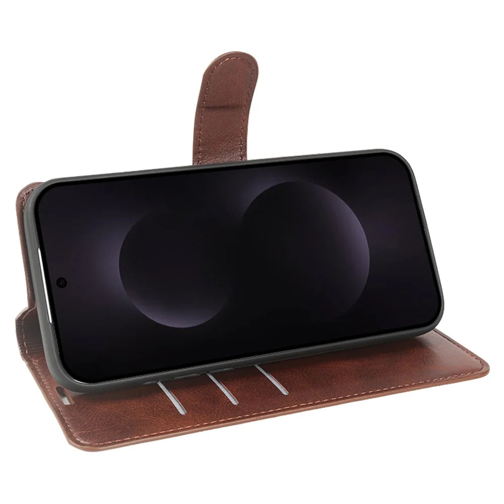 For Samsung Galaxy S25 Edge Case Stand Wallet Calf Texture PU Leather Flip Phone Cover - Brown - 2