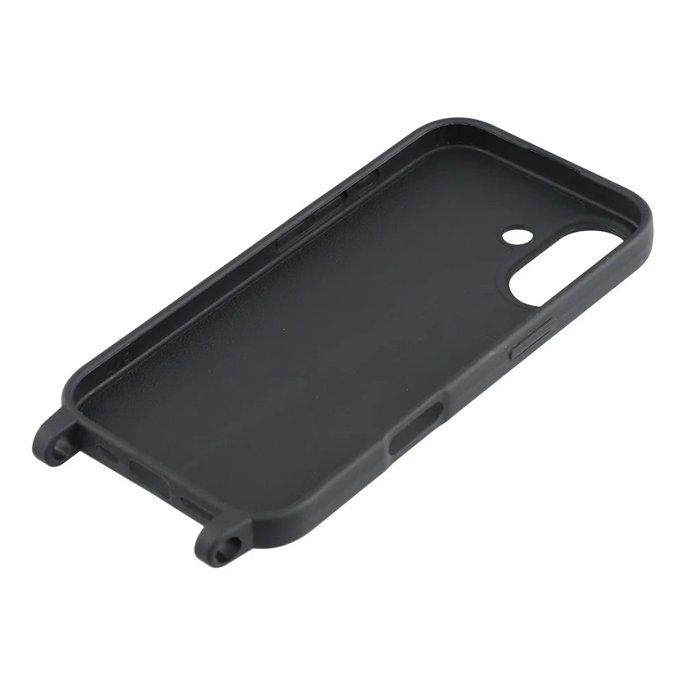 For iPhone 17 Case with Long Lanyard TPU Soft Matte Phone Cover - Black - 4