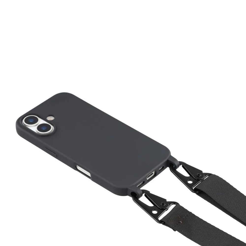 For iPhone 17 Case with Long Lanyard TPU Soft Matte Phone Cover - Black - 5