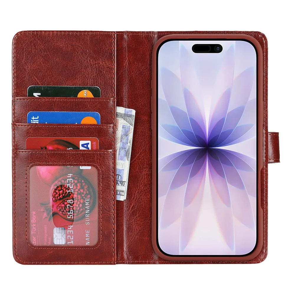 For iPhone 17 Magnetic Case Anti-Drop Detachable Wallet PU Leather Phone Cover - Dark Brown - 3