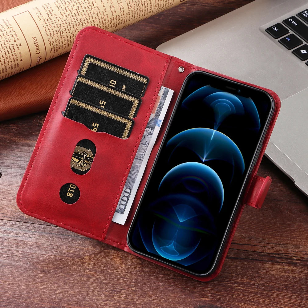 For vivo V70 FE 5G PU Leather Cases with Zipper Pocket Wallet Phone Cover Stand - Red - 5
