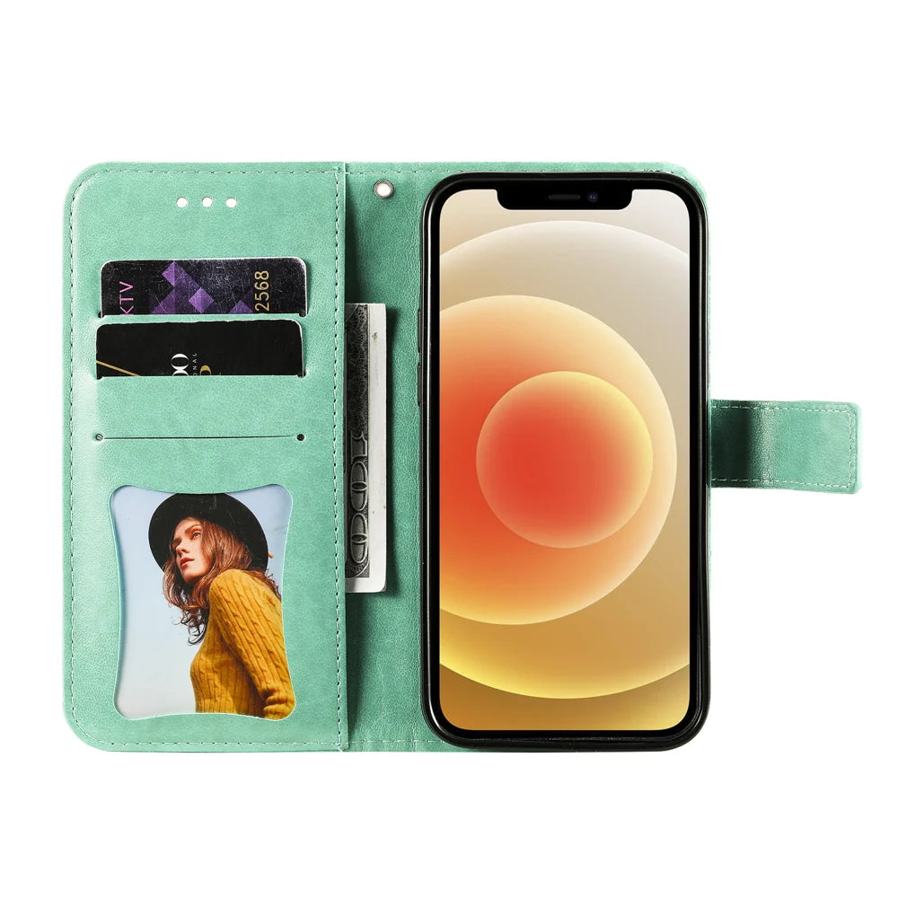 Sunflower Imprint Case For Motorola Moto G87 5G / G77 5G / G67 5G Case Floral Pattern PU Leather Wallet Stand Phone Cover - Green - 5
