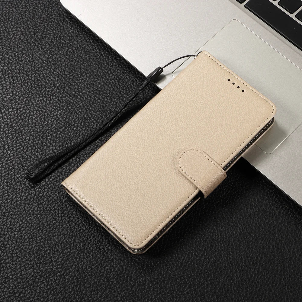 RFID Blocking Case For Motorola Moto G87 5G / G77 5G / G67 5G Case RFID Blocking 3 Card Slots PU Leather Phone Cover with Wrist Strap - Creamy White - 6