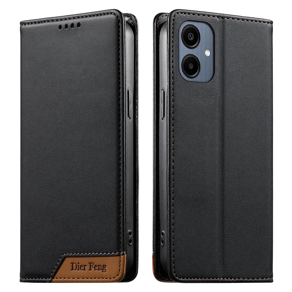 DIERFENG DF-018 for Samsung Galaxy A08 5G / A08 4G / A07 5G / A07 4G Case RFID Blocking Wallet Leather Phone Cover with Color Splicing Logo Corner - Black - 1