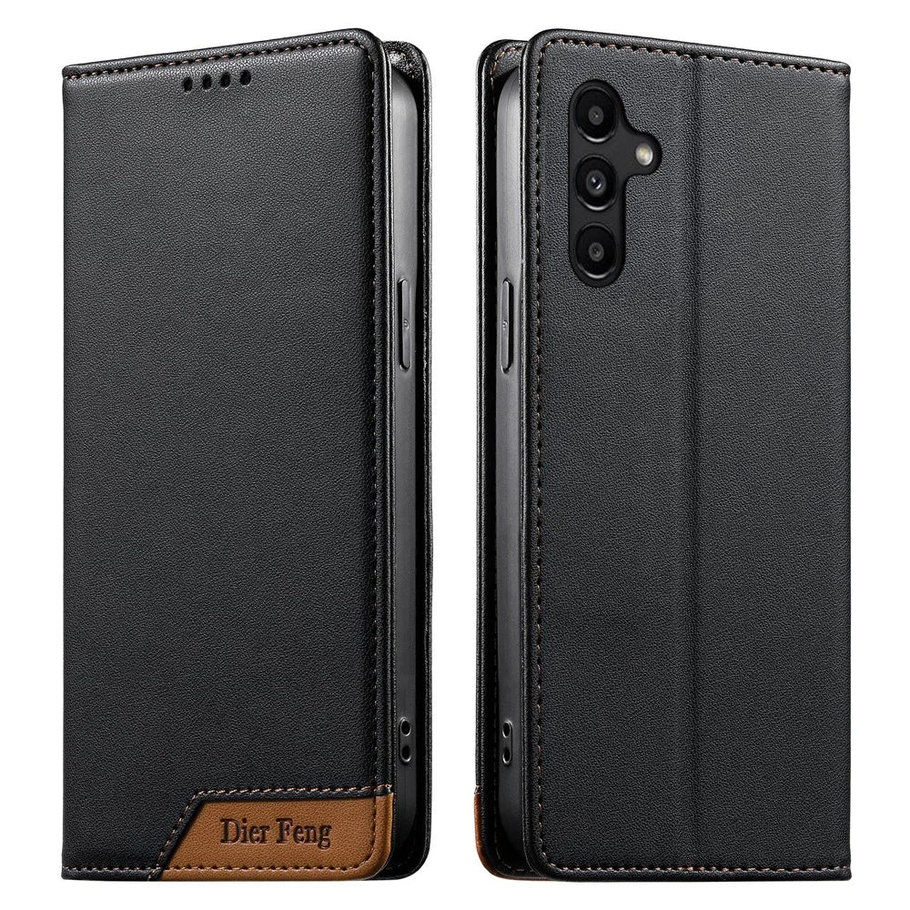 DIERFENG DF-018 for Samsung Galaxy A16 5G  /  A16 4G Case RFID Blocking Wallet Leather Phone Cover with Color Splicing Logo Corner - Black - 1