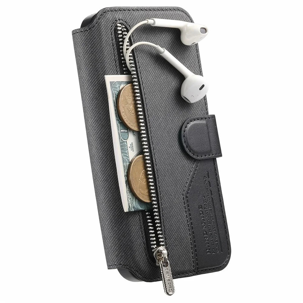 For Samsung Galaxy A16 5G  /  4G Magnetic Case RFID Blocking Detachable Wallet Stand Cloth Texture Leather Phone Cover - Black - 4