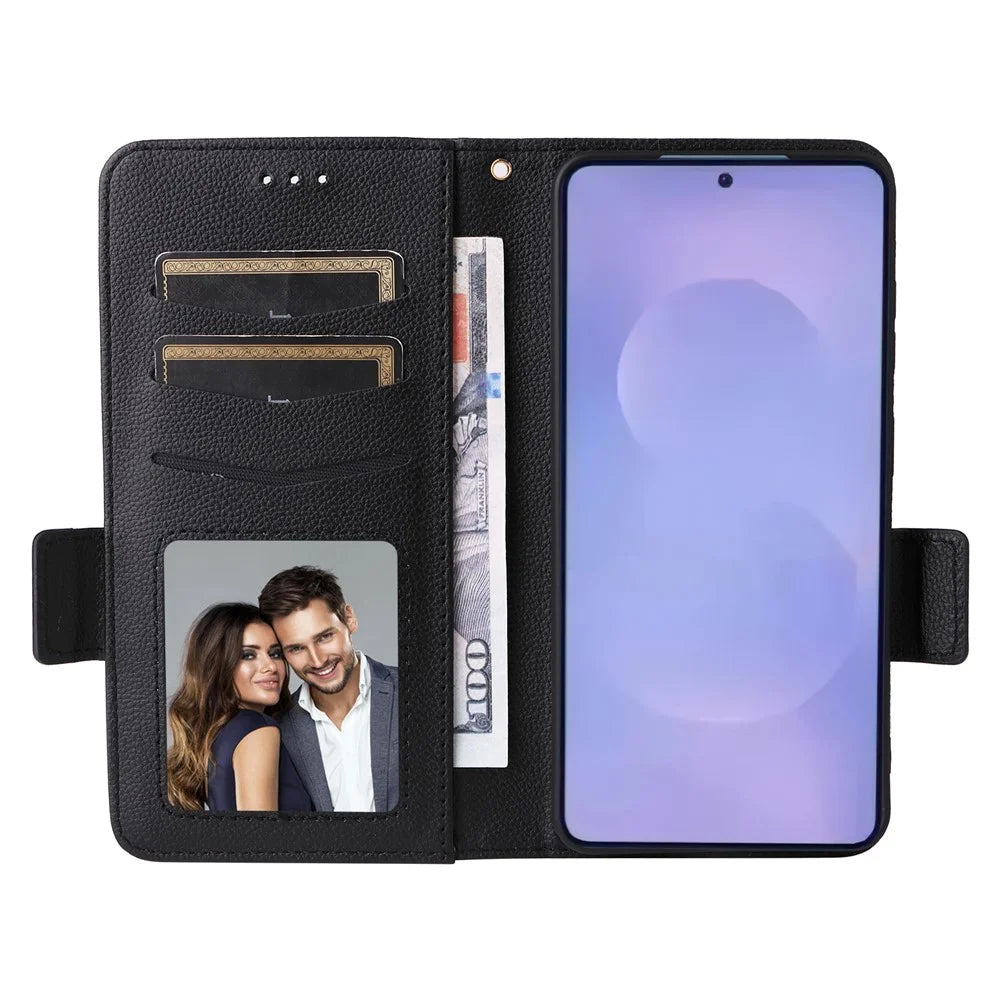 Phone Case For Samsung Galaxy S26+ Litchi Texture Wallet Leather Phone Cover with Wrist Strap - Black - 2